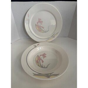 ARCOPAL France Serving Plate and Bowl Table Charm Diana Pattern Pink Iris